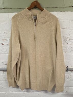 Men's Beige Half-Zip Sweater Size XL 48 Chest Wool And Cashmere